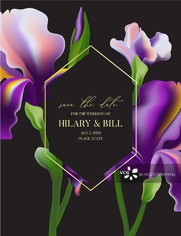 水彩鸢尾花婚礼邀请卡图片素材