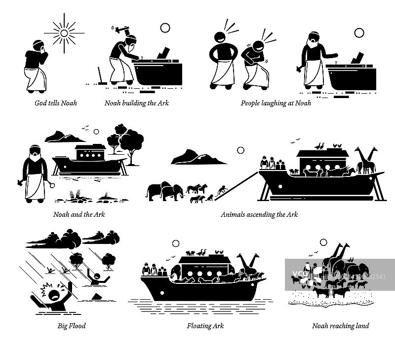 诺亚方舟基督教圣经故事插画图片素材