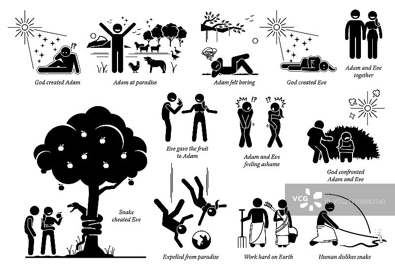 亚当和夏娃基督教圣经故事插画图片素材