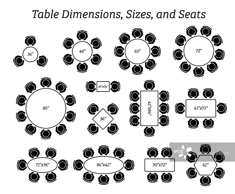 圆形椭圆矩形桌子尺寸图片素材