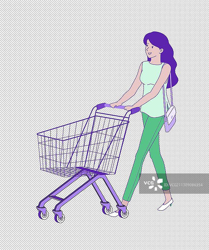 美女推购物车采购图片素材