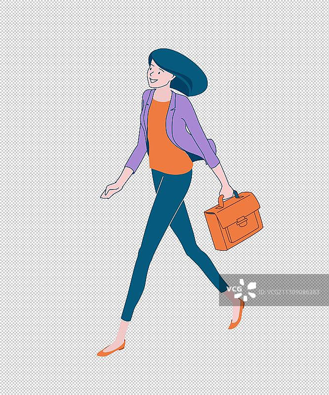 职业女性微笑拎包行走图片素材