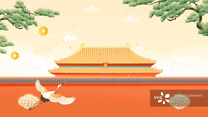 国潮风园林建筑插画图片素材