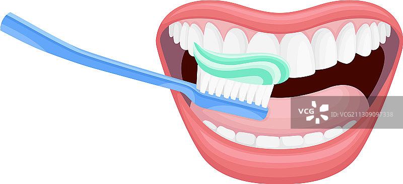 张开的嘴用牙刷擦洗和清洁图片素材