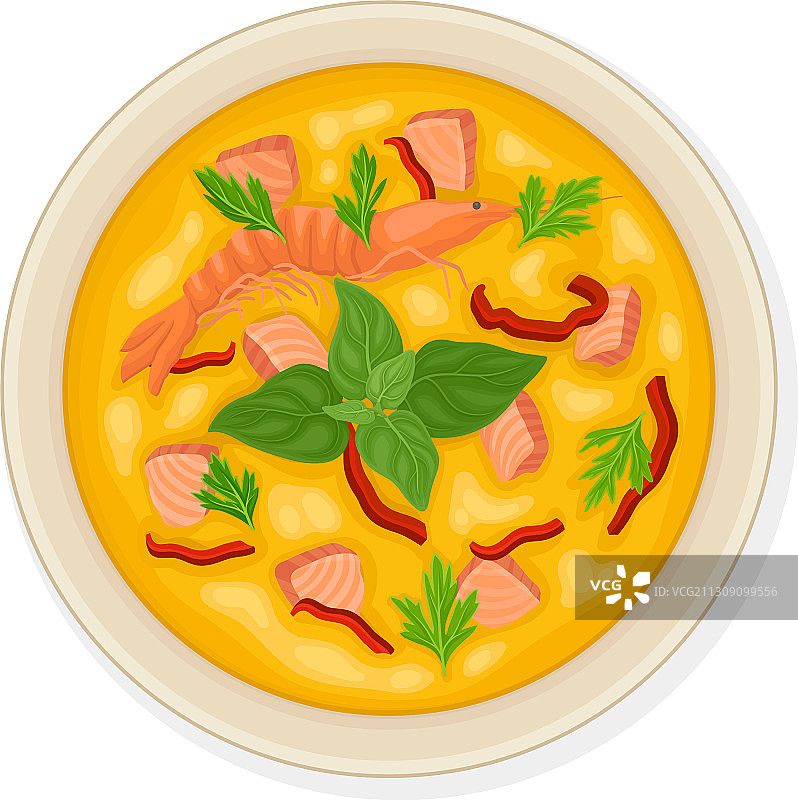 泰式主菜：三文鱼块和虾仁图片素材