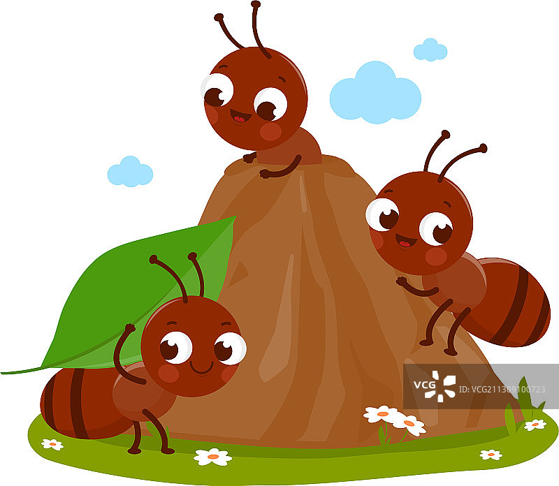 蚁穴中的卡通蚂蚁图片素材