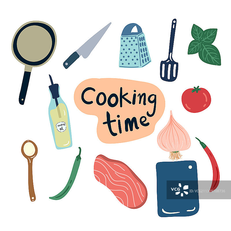 手绘烹饪工具和蔬菜图片素材