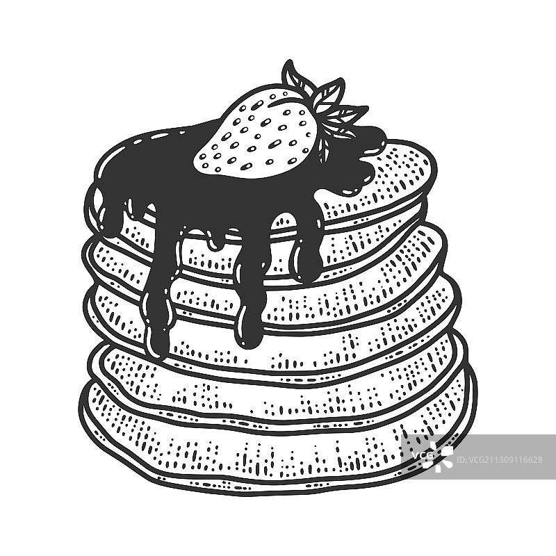 糖浆草莓薄煎饼手绘稿图片素材