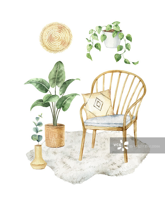 水彩波西米亚风房间装饰图片素材