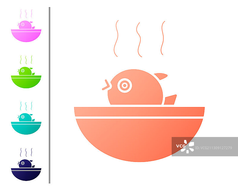 珊瑚河豚鱼汤图标（白色背景）图片素材