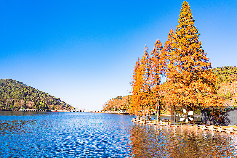 江西九江庐山风景区秋天日出早晨风光如琴湖芦林湖图片素材
