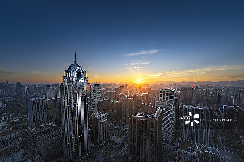 浙江省宁波市南部商务区cbd日出风光图片素材