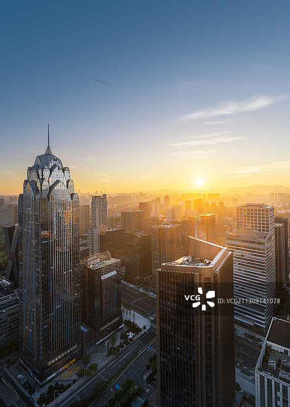 浙江省宁波市南部商务区cbd日出风光图片素材