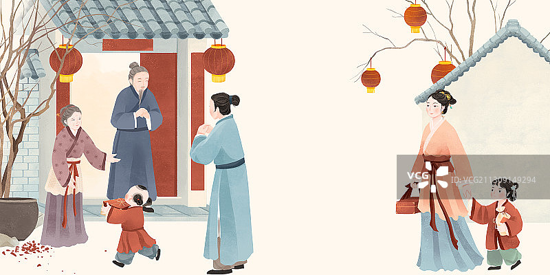 中国古代传统年俗大年初三回娘家插画图片素材