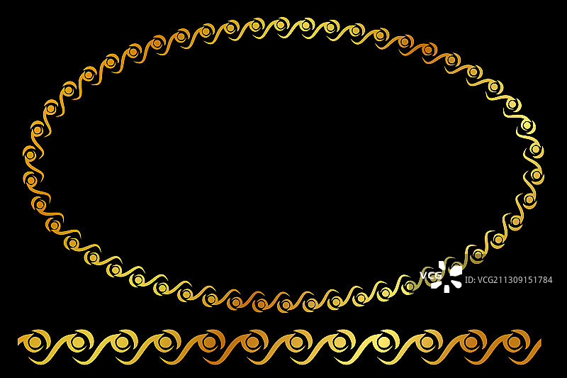 黑色背景上的金色椭圆形花卉框架图片素材