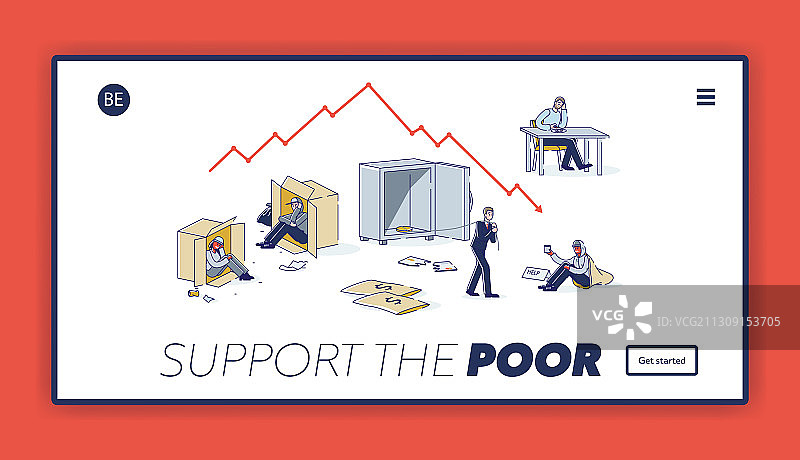支持贫困人口概念的着陆页图片素材