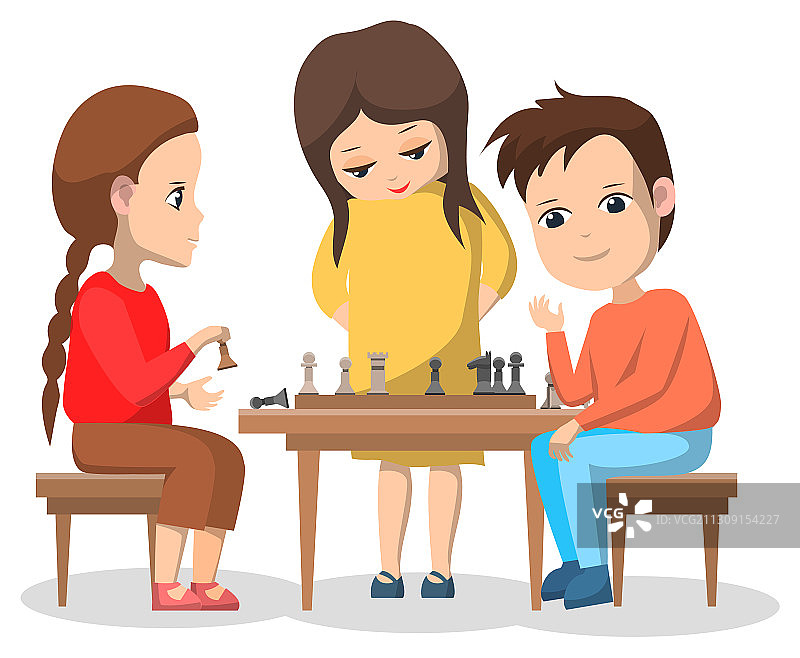 俱乐部儿童玩国际象棋图片素材