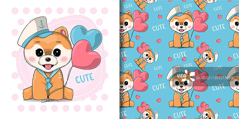 穿着水手服的可爱小狗图片素材