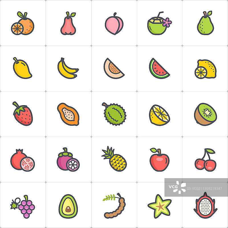 水果轮廓描边颜色图标集图片素材