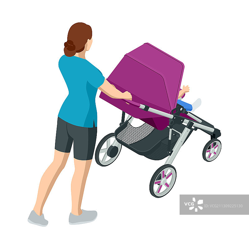 2.5D婴儿车，白色背景图片素材