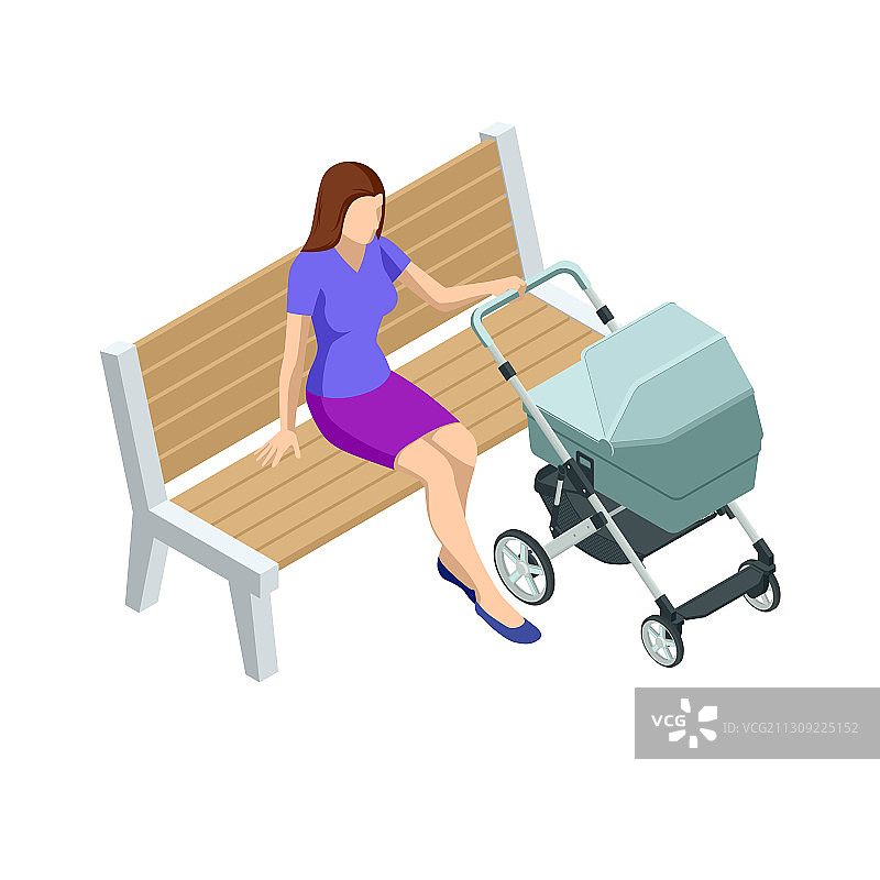 2.5D婴儿车，白色背景图片素材