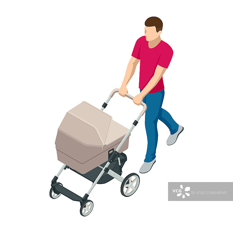 2.5D婴儿车，白色背景图片素材
