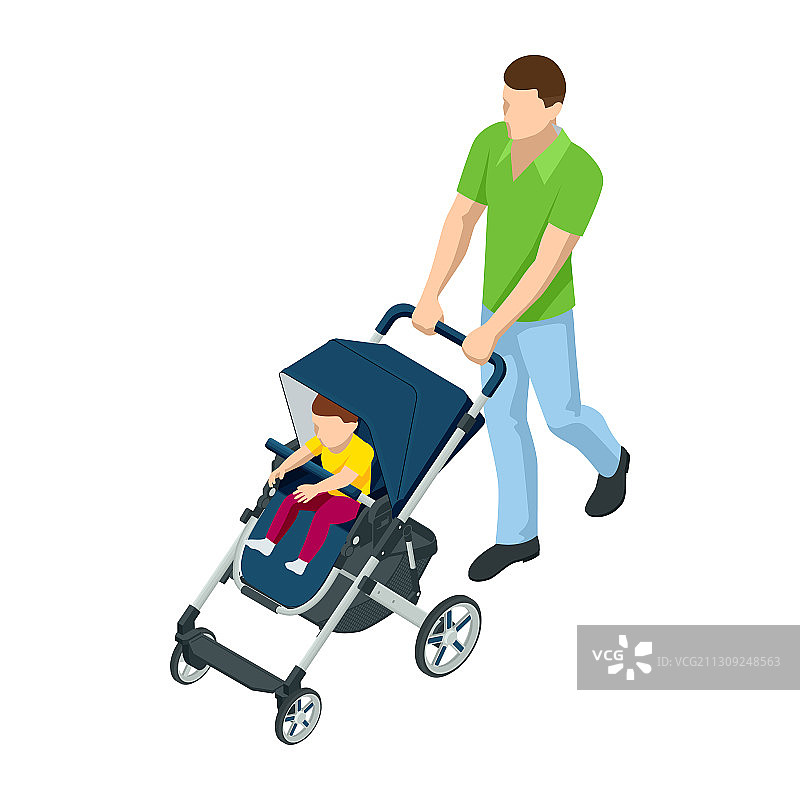 2.5D婴儿车，白色背景图片素材