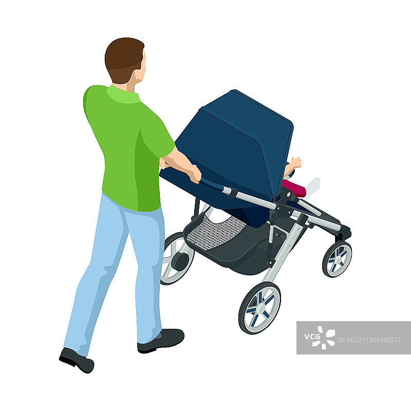 2.5D婴儿车，白色背景图片素材