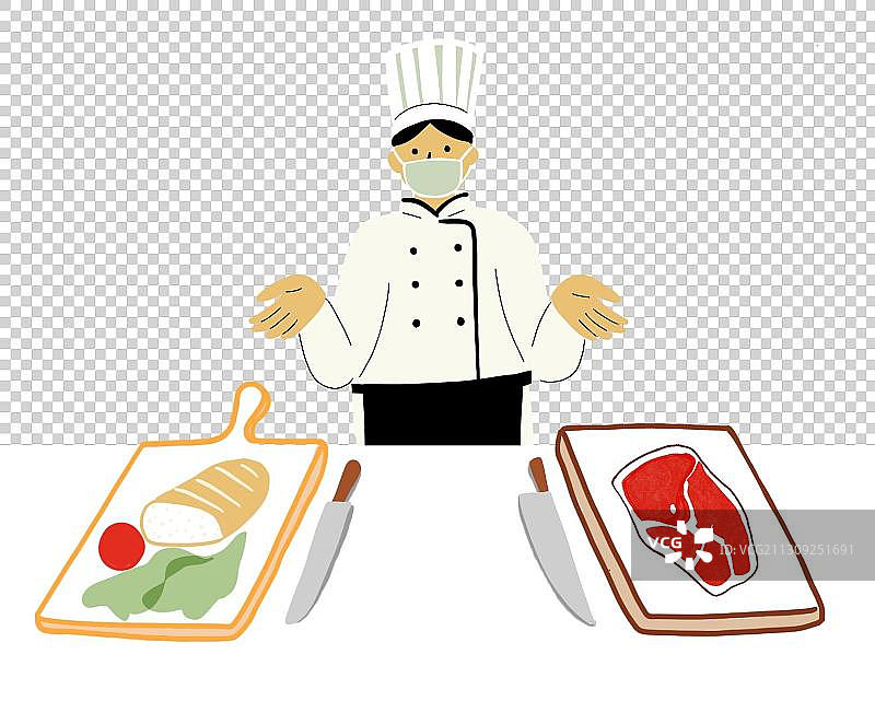 厨师在厨房展示生熟分开食品安全插图图片素材