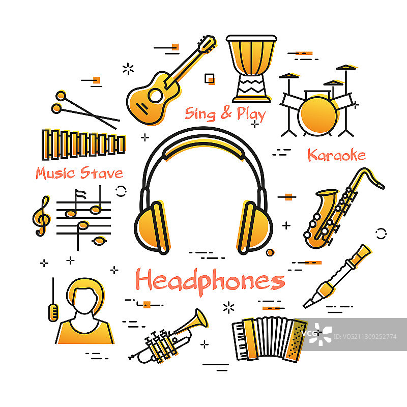 音乐线性banner：人声耳机图片素材