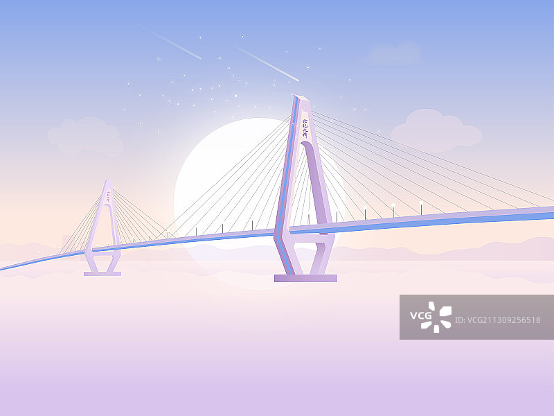 一座横跨海面气势磅礴海口世纪大桥矢量插画图片素材
