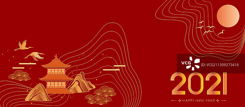 红色中国风山水线条装饰背景图片素材