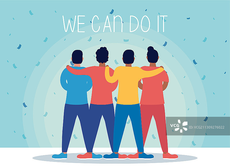 一群人带着“我们能做到”的信息图片素材