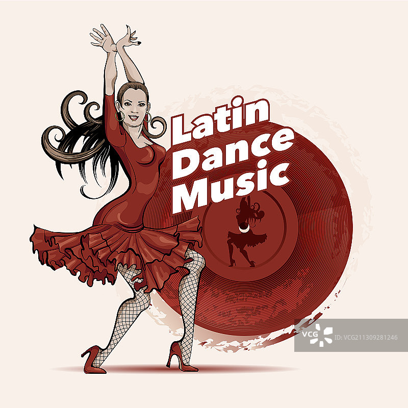拉丁舞会主题海报（红裙女子）图片素材
