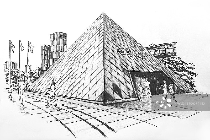 深圳地标建筑摩天大楼世界之窗城市插画钢笔画图片素材