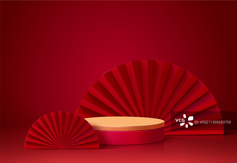 中国新年纸扇展示台模版图片素材