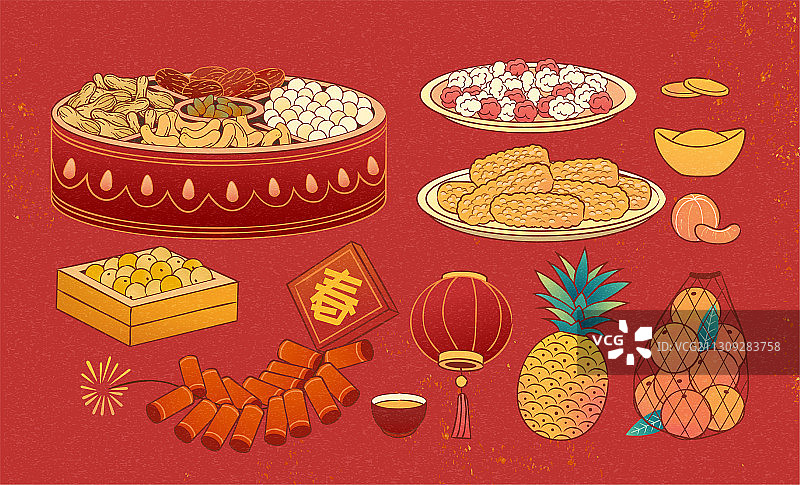 新年零嘴与特色装饰素材集合图片素材