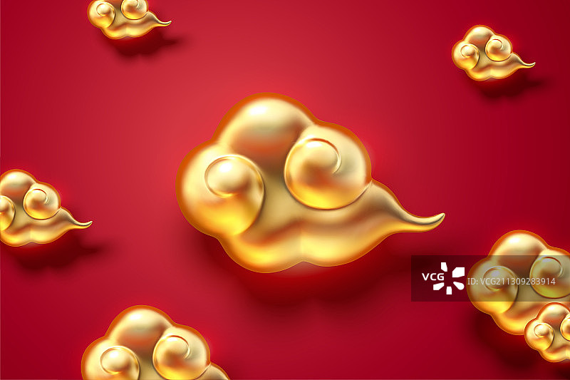 三维金色中国祥云元素图片素材