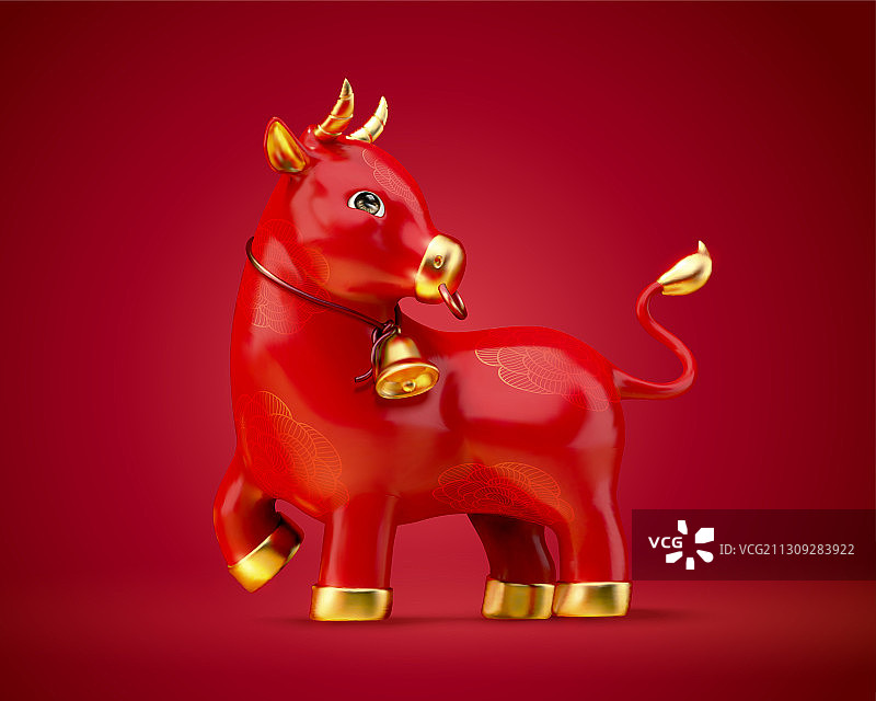 三维可爱红牛陶瓷公仔图片素材