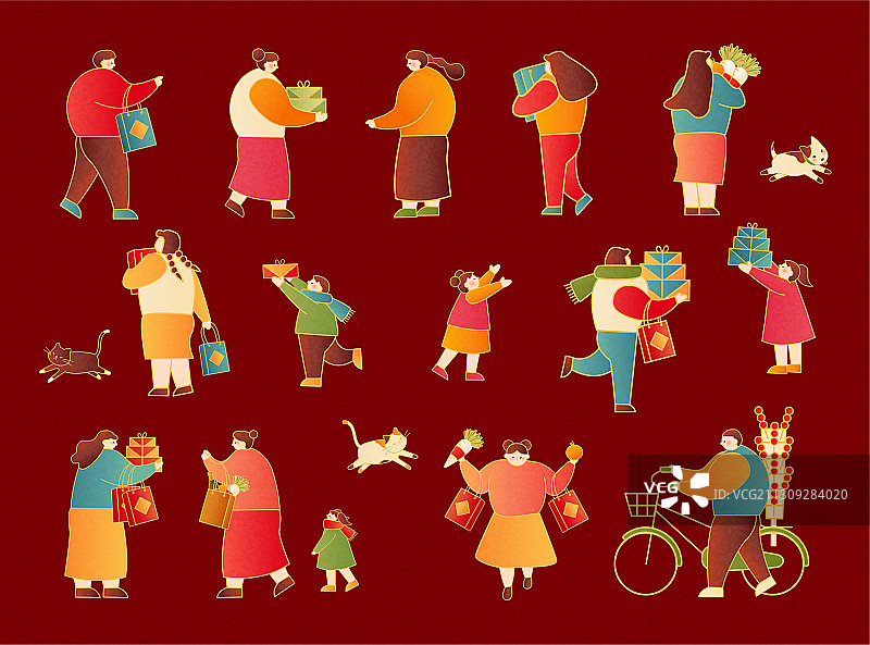 新年办年货角色插图集合图片素材
