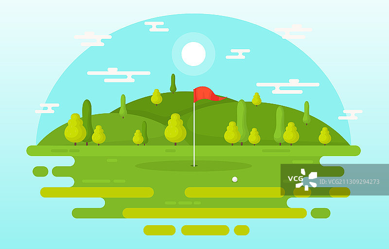 高尔夫球场旗帜绿草树木户外运动图片素材