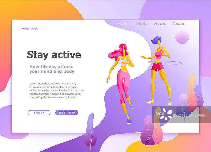 健康生活方式女性着陆页模板图片素材