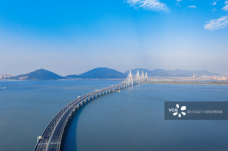 广东珠海 无人的洪鹤大桥航拍图片素材
