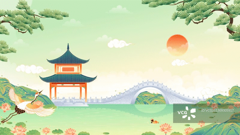 园林景观设计插画图片素材