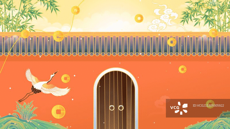 中国风红墙宫门矢量插画图片素材