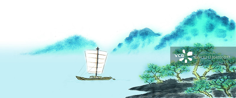 青山孤舟图片素材