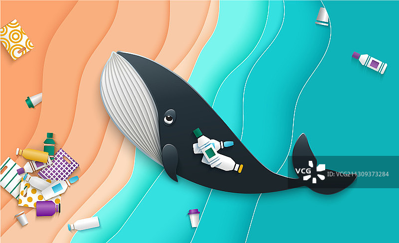 吞食塑料垃圾的鲸鱼图片素材
