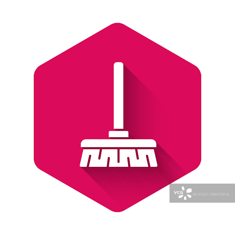 白色手柄扫帚图标，带长阴影图片素材