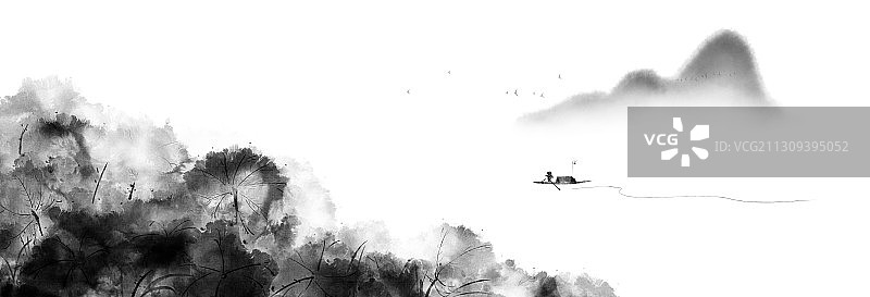 水墨山水插画图片素材