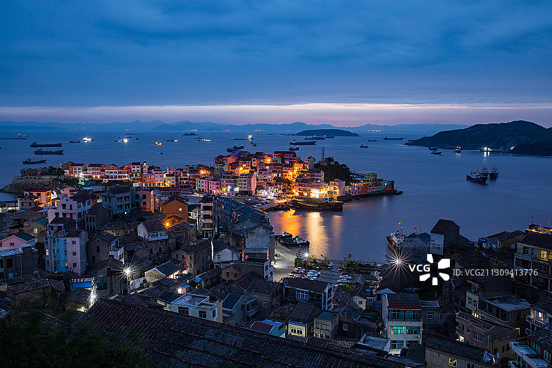 温岭石塘渔港暮色图片素材